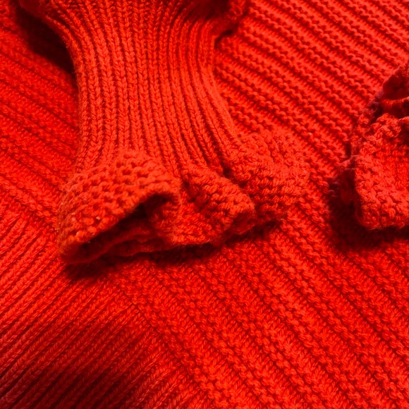 Madewell Ruffle Chunky horizontal Knit Pullover Sweater | Red | Size XS - Picture 3 of 4